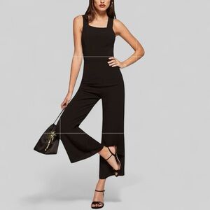 Reformation Black Doreen Square Neckline Wide Leg Halter Jumpsuit Size 4